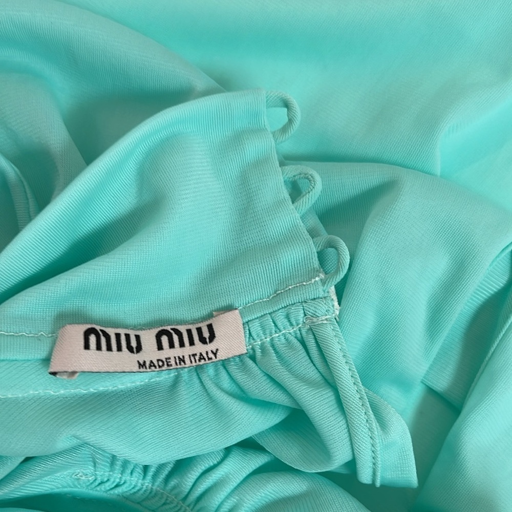 Miu Miu Teal High-Neck Ruffle Hem Long Sleeve Blouse - Picture 6 of 9